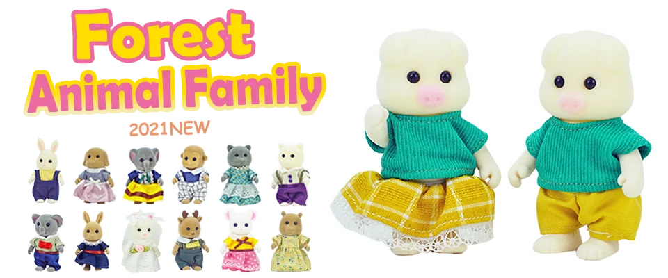 Forest Animal Family Dollhouse Set with Mini Furniture