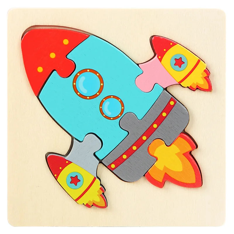 A wooden puzzle shaped like a cartoon animal, featuring bright colors and puzzle pieces.