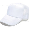 White trucker hat with a front mesh panel and a curved brim.