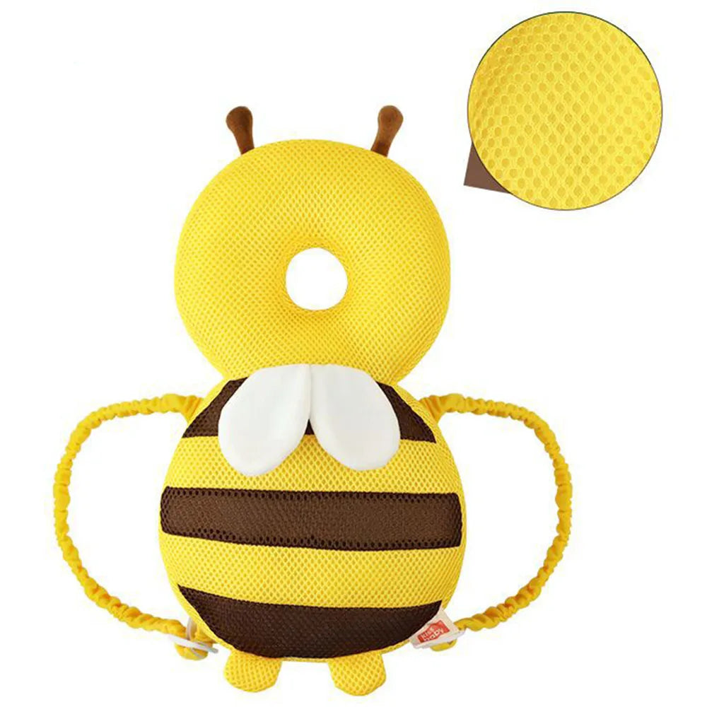 Sac à dos pour tout-petits avec un serre-tête en forme d'abeille rayé jaune et marron, doté d'un coussin silicone jaune