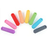 A collection of colorful silicone chew necklaces in various shades including red, orange, yellow, green, blue, and purple.