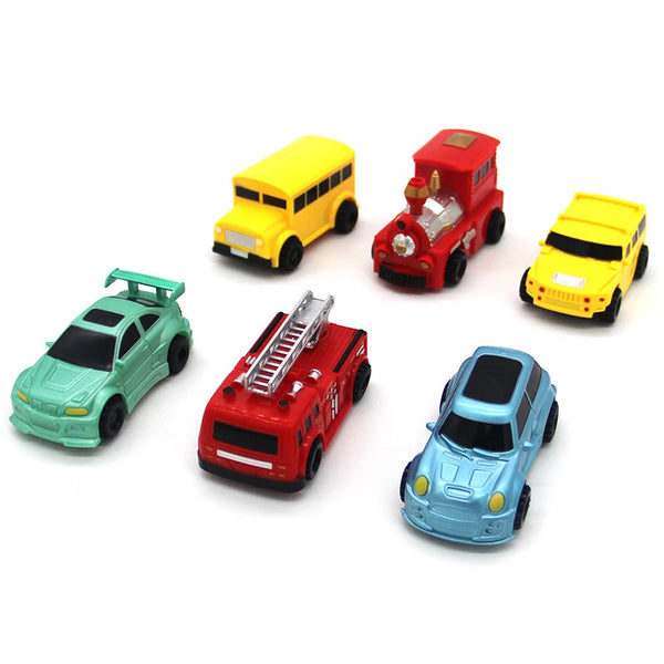 Cinco autos robot seguidores de línea en colores amarillo y rojo