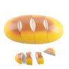 A set of magnetic wooden fruit and vegetable cutting toys shaped like an oval, showing various pieces.