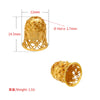 Gold-colored bead cap with a hole, shown in profile and full view.