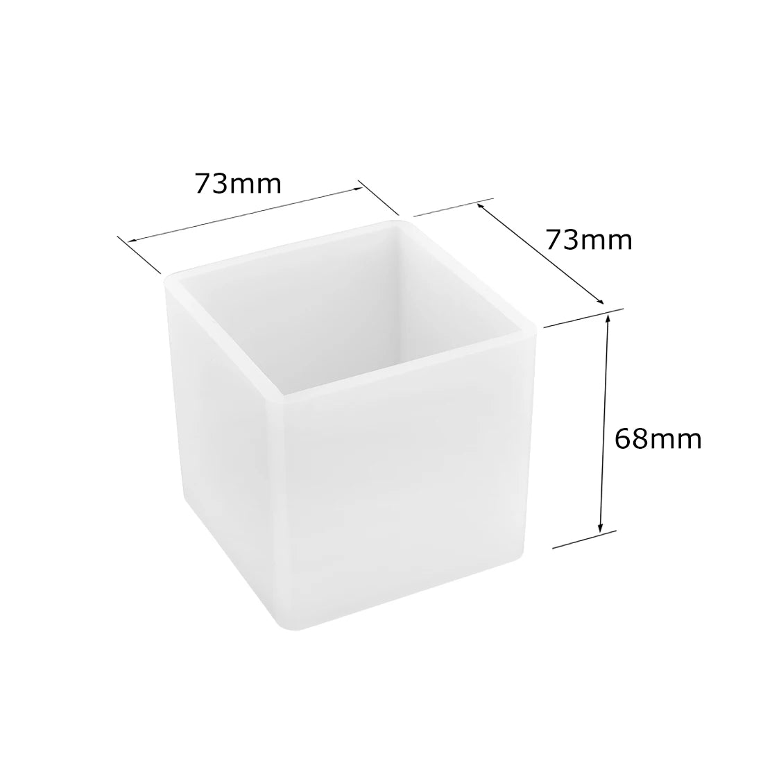 White geometric resin casting mold with dimensions 73mm by 73mm and 68mm deep.