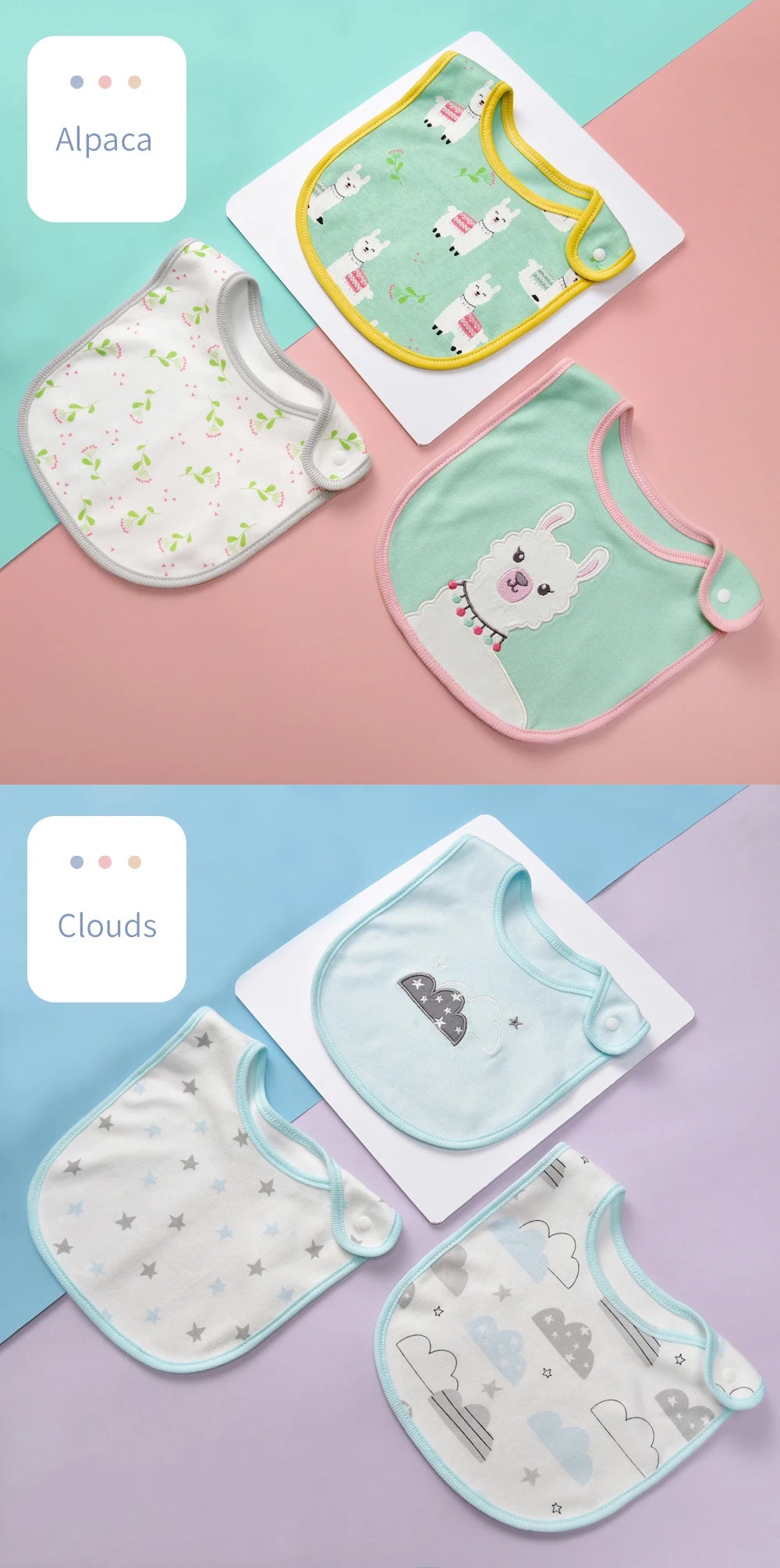 Soft Cotton Baby Bibs (3-Pack) with Cartoon Prints