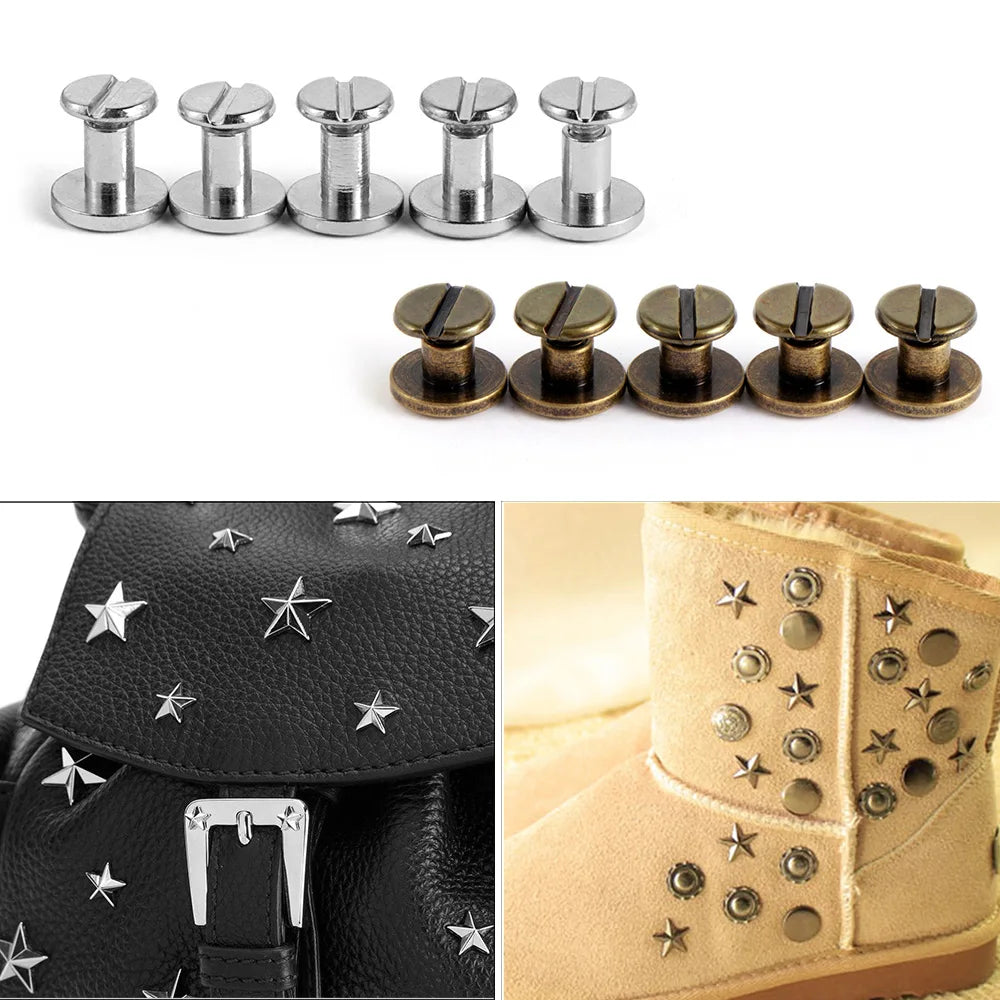 A set of decorative heart brass rivets for leather craft and DIY projects.