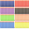 A collection of soft foam dart refills in various colors and lengths, packaged for toy blasters.