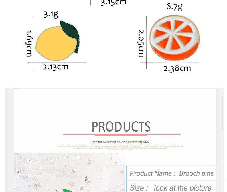 Fresh Fruit Enamel Pins Set — Lemon & Orange Brooches