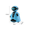 A blue line-following robot toy car with a black head and pen attachment.