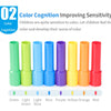 Colorful Montessori water pipe building blocks showing a spectrum of colors from green to red.