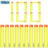 A collection of 100 soft foam dart refills in yellow and orange colors, shown in various formats.