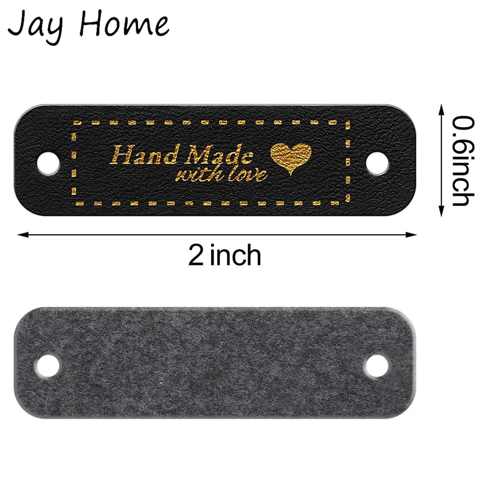 Handmade PU Leather Sew-On Labels with Love Heart Design (Set of 30)