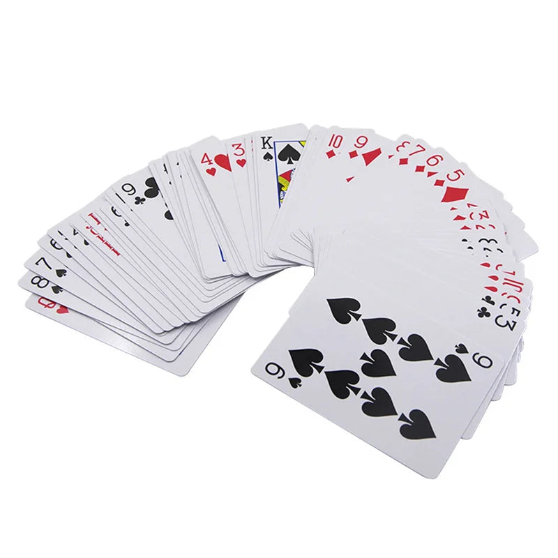 A fan of marked playing cards showing a close-up deck with various face cards and numbered cards.