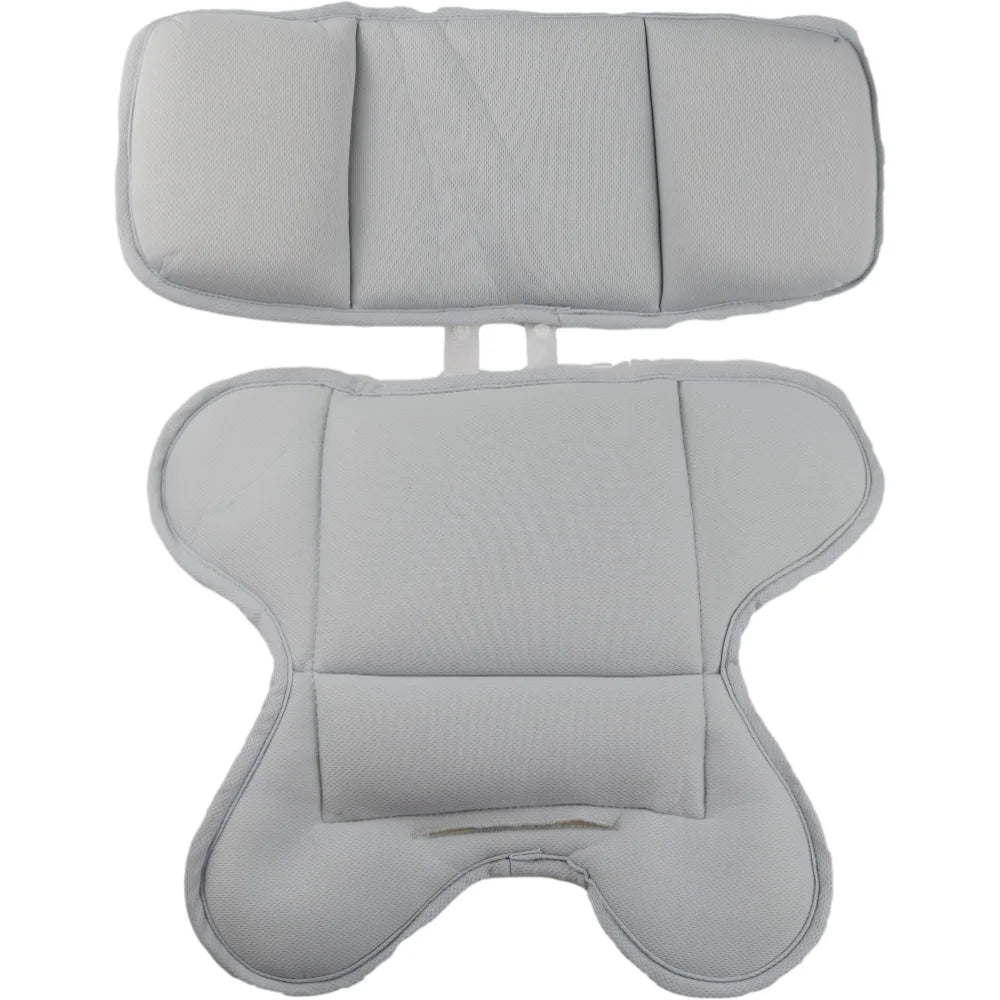 A gray stroller accessory kit featuring a seat cover, mosquito net, and rain cover.