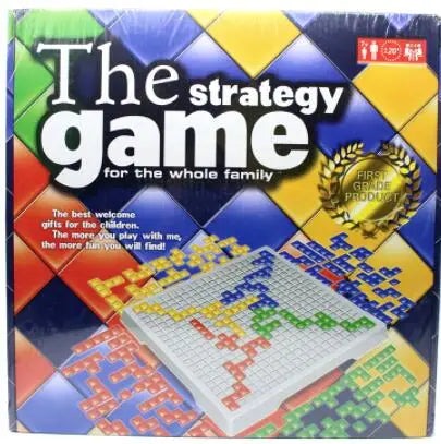 Box of The Strategy Game for the whole family featuring a colorful Blokus board game set