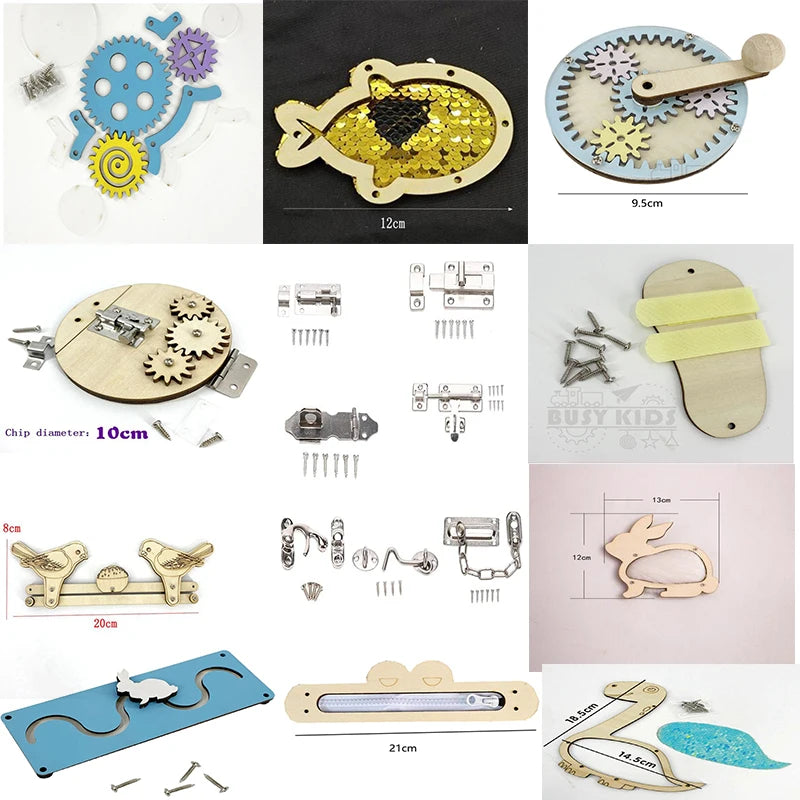 Montessori Wooden Busy Board Parts DIY Sensory Activity Set