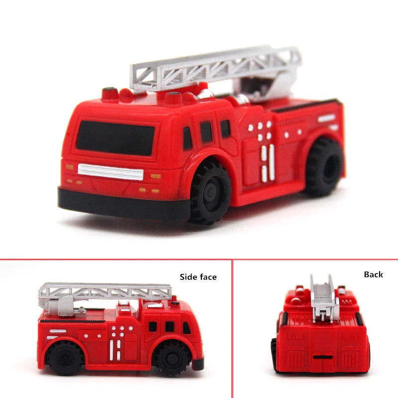 A red line-following robot car toy with a silver pen visible on the top of the vehicle.