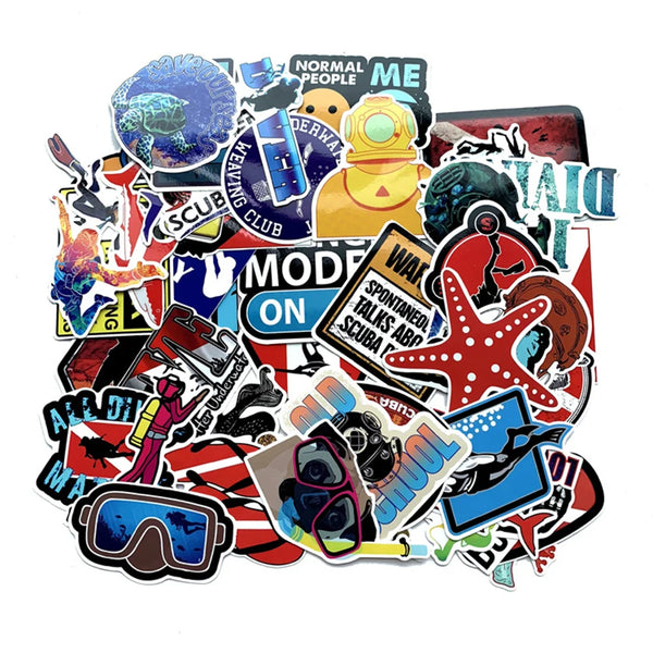 A collage of creative graffiti stickers featuring various themes and characters.