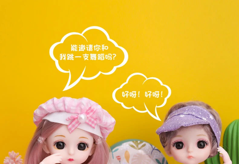 16cm Articulated Fashion Doll with Big Eyes and Dress-Up Outfit