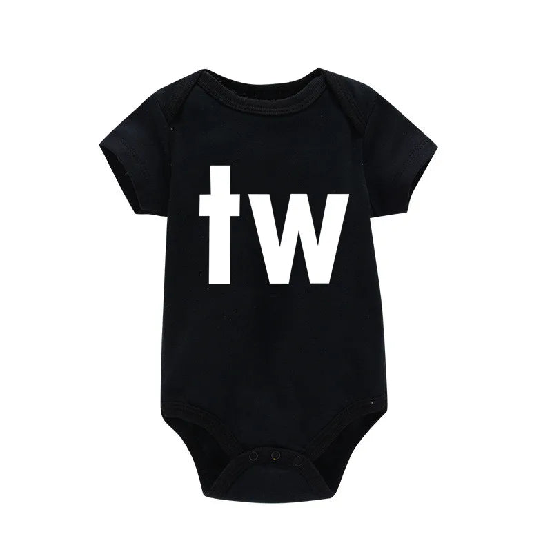 Black letter print cotton baby bodysuit with the initials TW