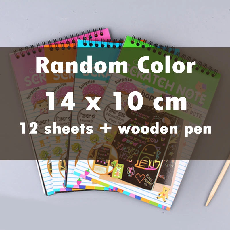 Rainbow Scratch Art Paper Notebook with Wooden Stylus - 12 Sheets of Colorful Doodle Fun