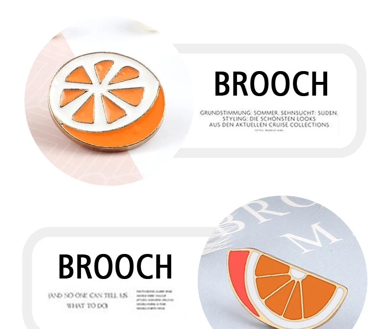 Fresh Fruit Enamel Pins Set — Lemon & Orange Brooches