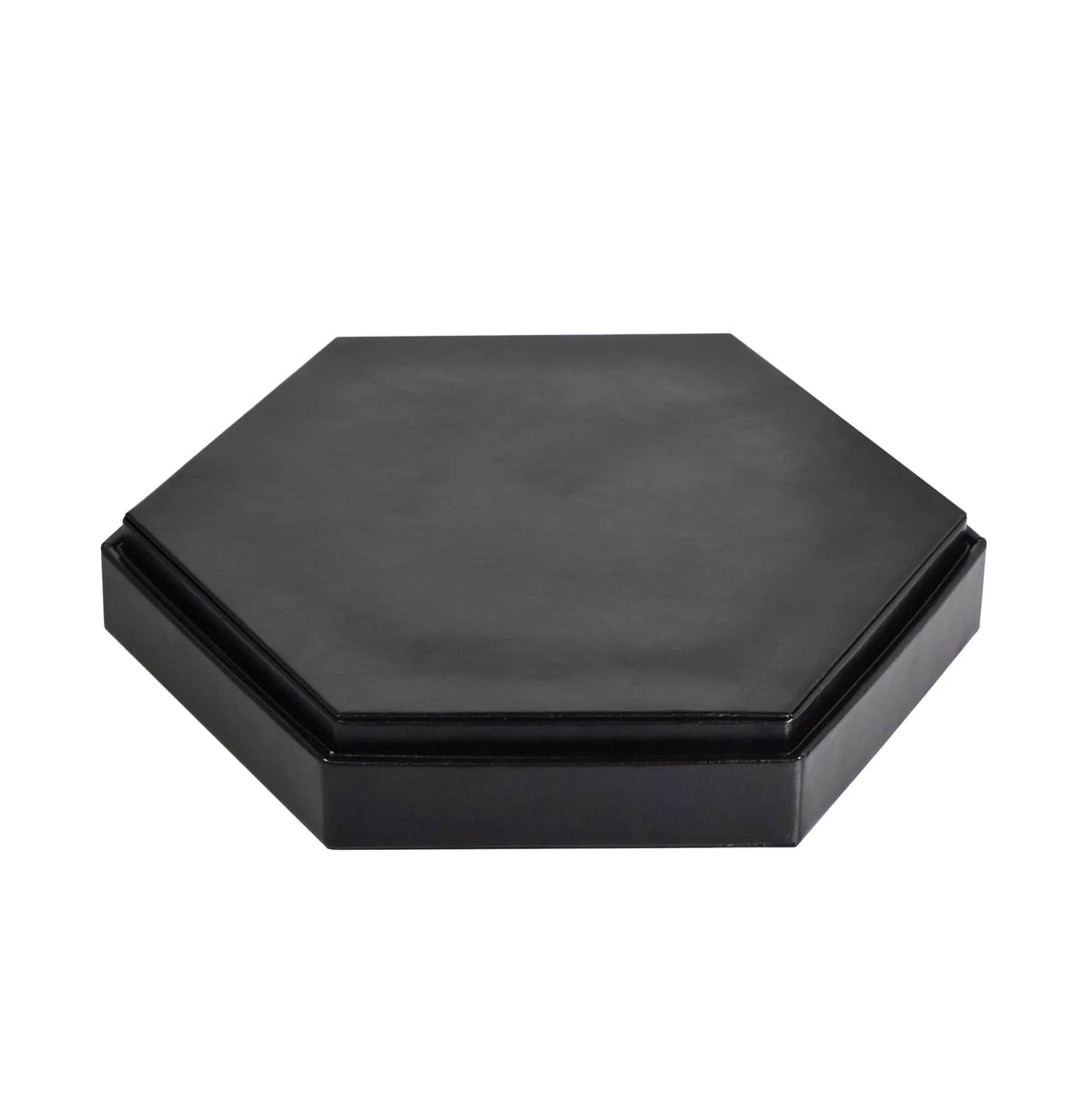 Black hexagon dice tray and storage box with a velvet interior