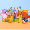A colorful cloth book featuring various jungle animals like a tiger, leopard, and bear for baby sensory development.