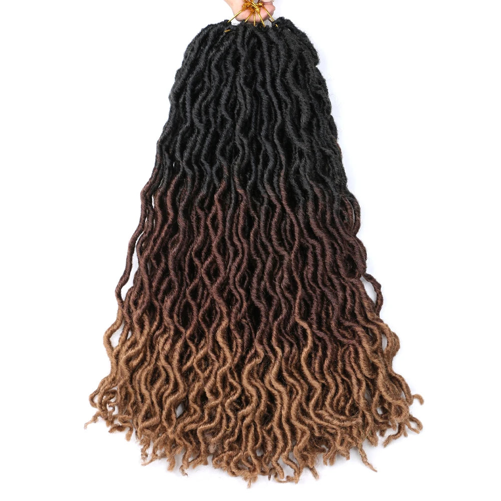A bundle of dark brown and black crochet hair extensions featuring soft curly ombre dreadlocks