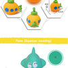 Bath toys featuring a submarine and a plane design made of soft rubber for squeezing and sounding