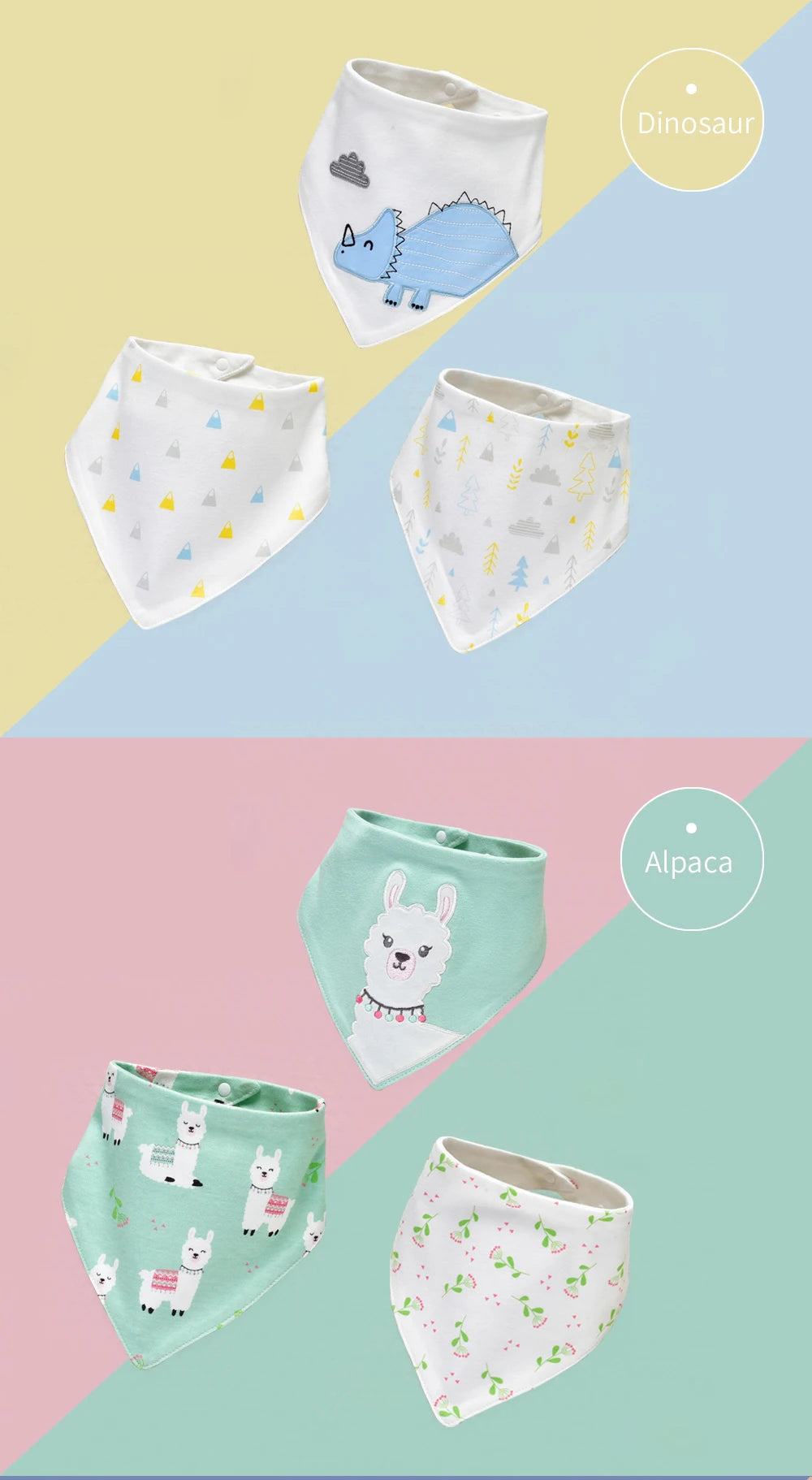 Soft Cotton Baby Bibs (3-Pack) with Cartoon Prints