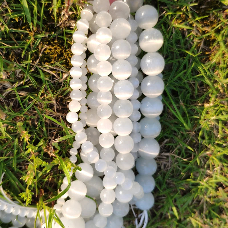 Natural Moonstone Cat Eye Beads — DIY Jewelry Making Strand