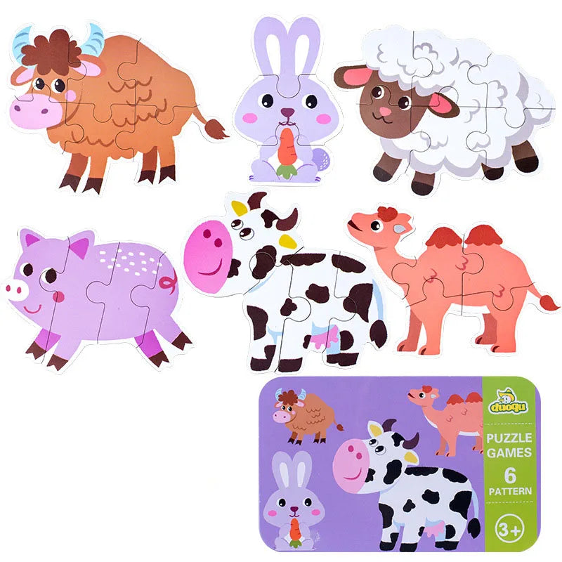 Montessori Wooden Animal Puzzle Set with Storage Box