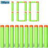 A collection of 100 soft foam dart refills in various green and orange colors shown in individual cylindrical packaging.
