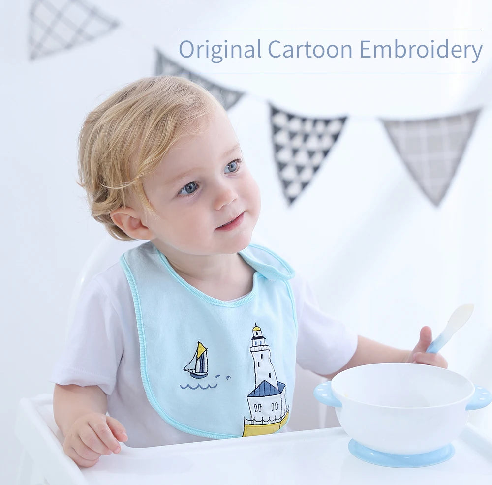 Soft Cotton Baby Bibs (3-Pack) with Cartoon Prints