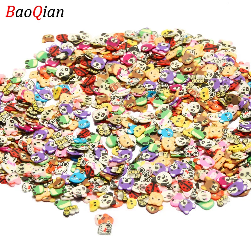 Assortment of colorful soft polymer clay slices for nail art and DIY crafts