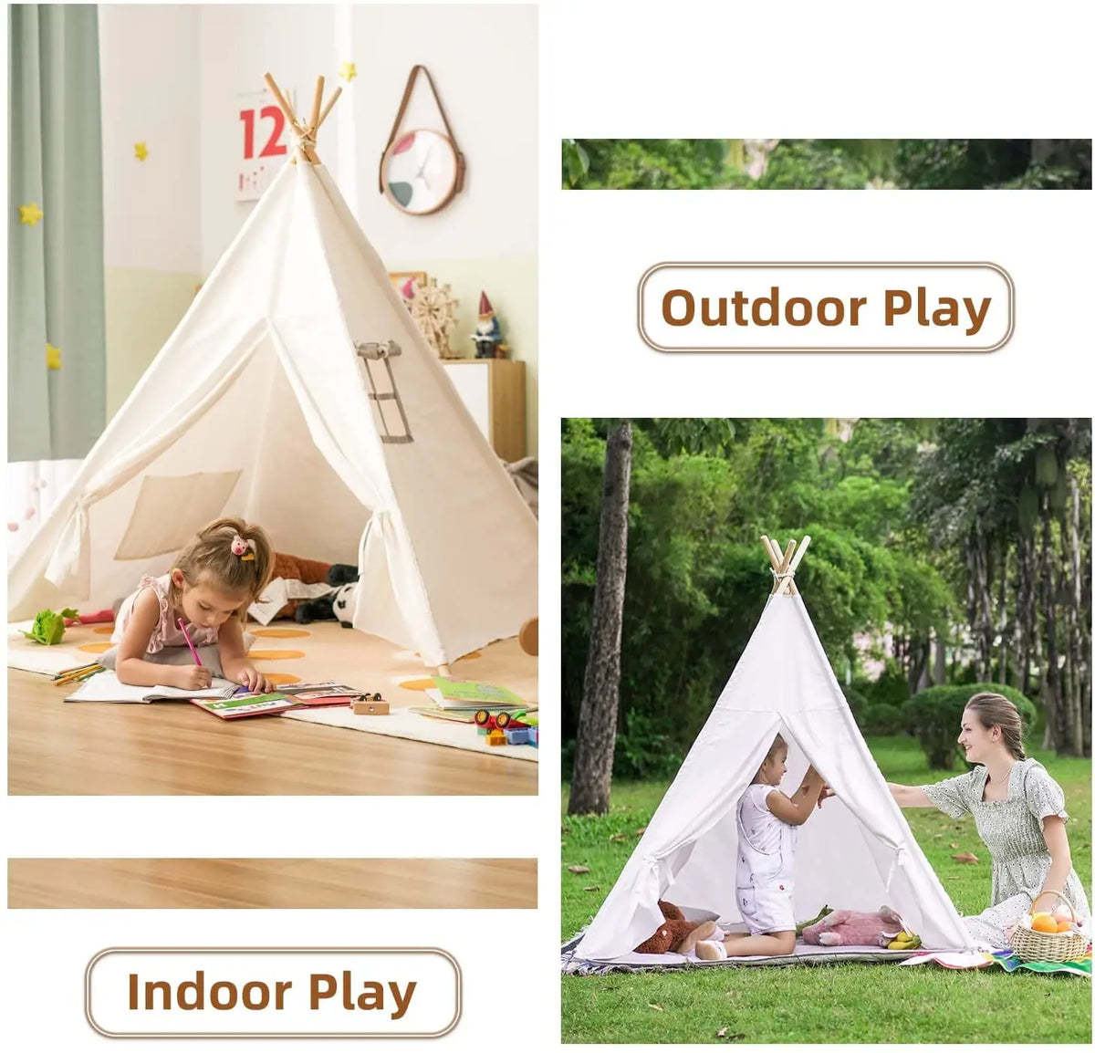 Kids' Foldable Teepee Play Tent with Curtains