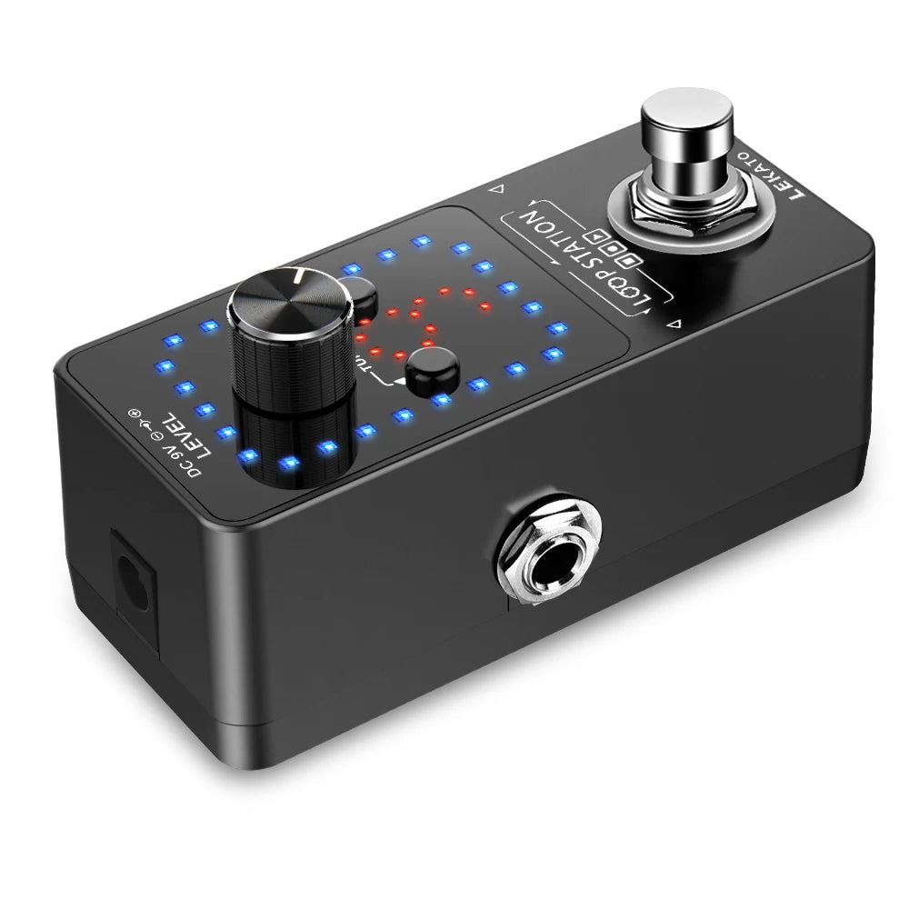 A black LEKATO looper guitar pedal with a digital display and tuning controls.