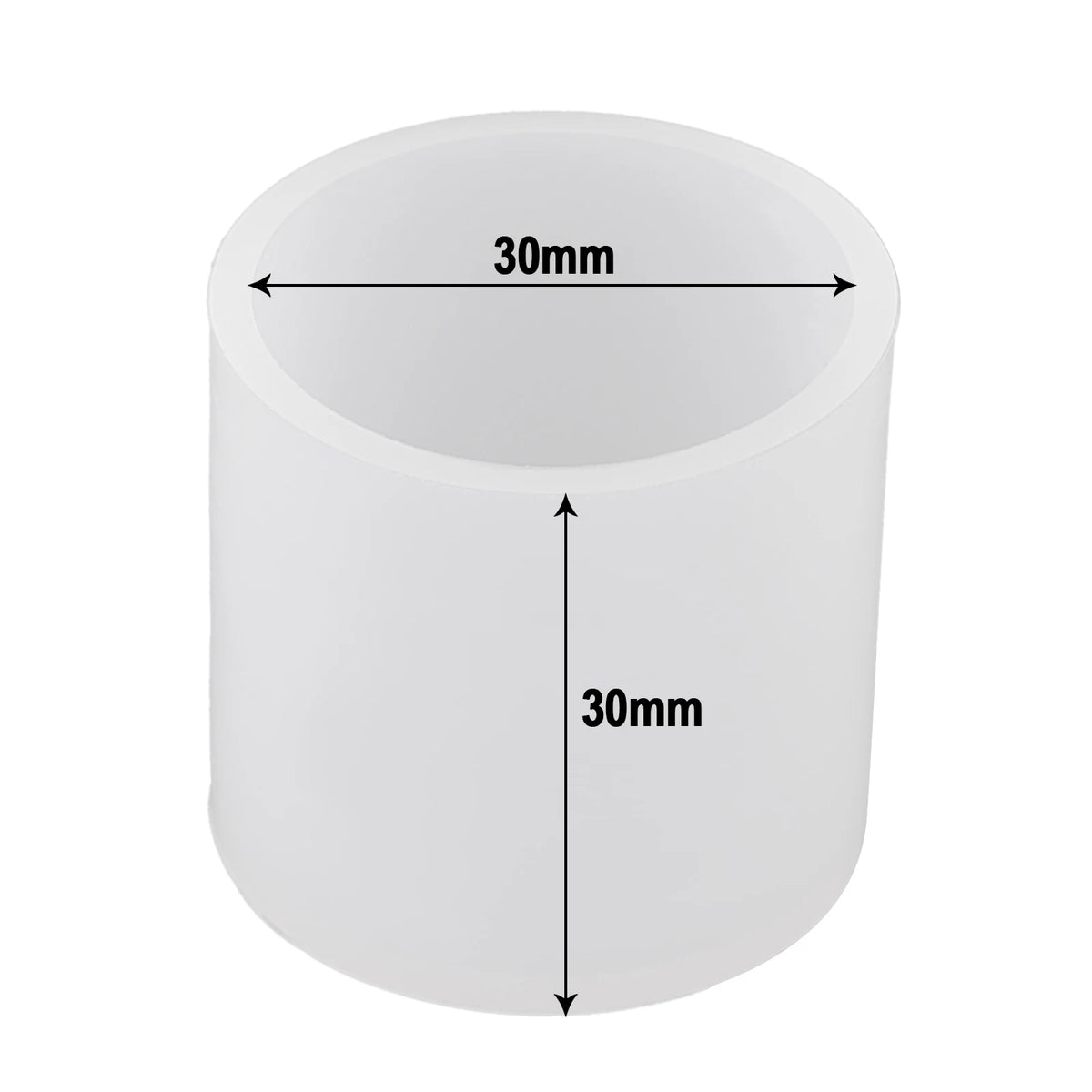 A white cylindrical resin casting mold with a 30mm diameter and height.