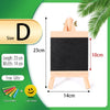 Mini wooden chalkboard easel with black board and natural wood frame, showing dimensions.