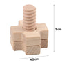 A light wood building block featuring a screw and nut design, with dimensions of 5 cm in height and 4.2 cm in width.