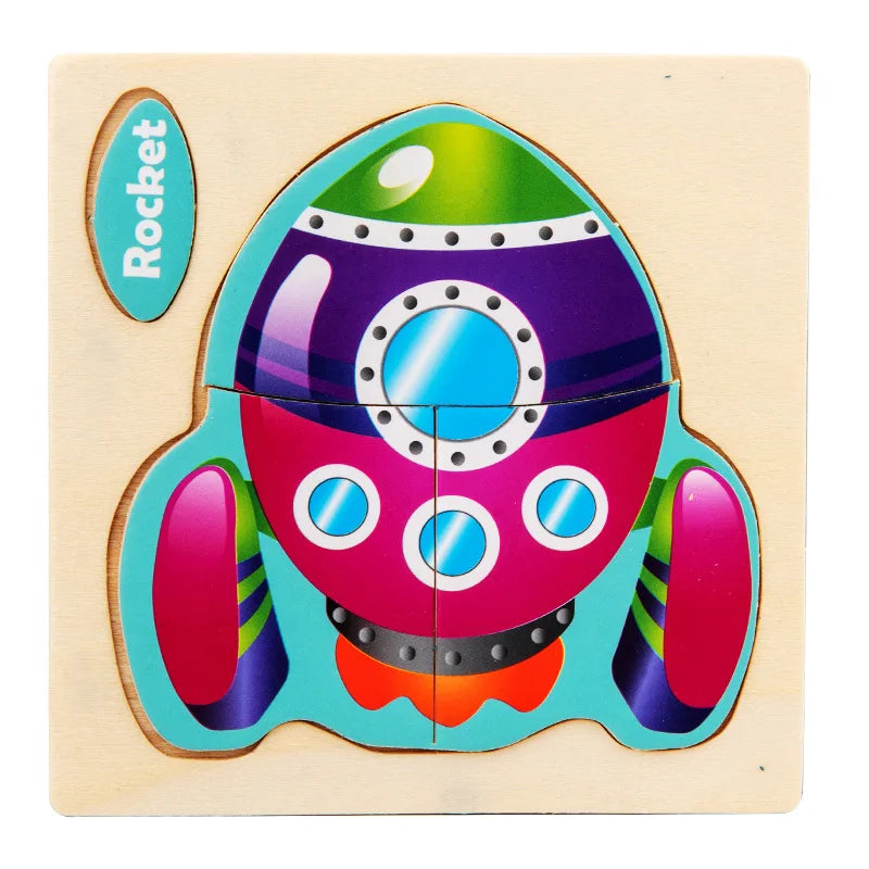 Wooden 3D Cartoon Animal Jigsaw Puzzle for Kids