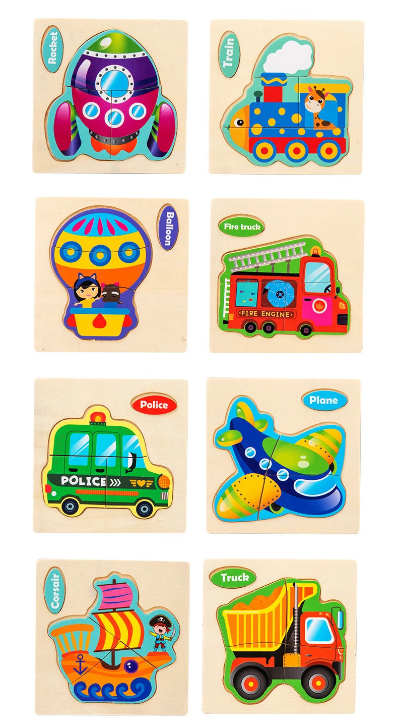 Wooden 3D Cartoon Animal Jigsaw Puzzle for Kids