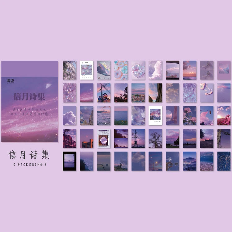 A collection of aesthetic landscape stickers featuring various nature and art designs for scrapbooking.