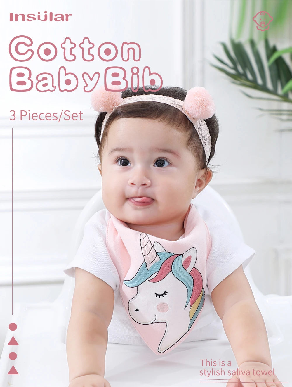 Soft Cotton Baby Bibs (3-Pack) with Cartoon Prints