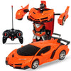 Orange transforming RC car robot with remote control and a separate controller.