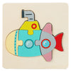 A wooden puzzle shaped like a cartoon animal, featuring yellow and blue colors with a gray horn.