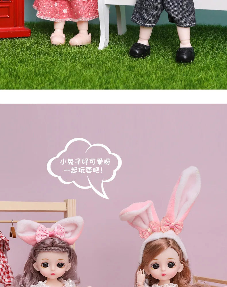 16cm Articulated Fashion Doll with Big Eyes and Dress-Up Outfit