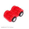 Red traffic building block set featuring a vehicle and trailer with wheels
